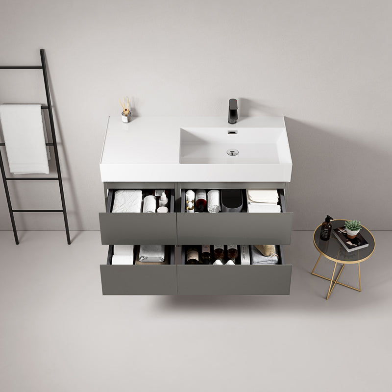 Mobile bagno sospeso 100 cm Grigio Londra Lavabo a Destra in Resina Senza Specchio - Fiji Paint