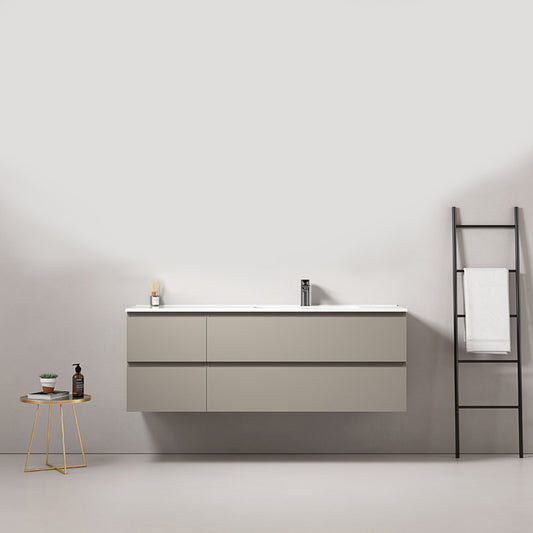 Mobile bagno sospeso 140 cm Grigio Cenere Lavabo a Destra in Resina Senza Specchio - Fiji Paint
