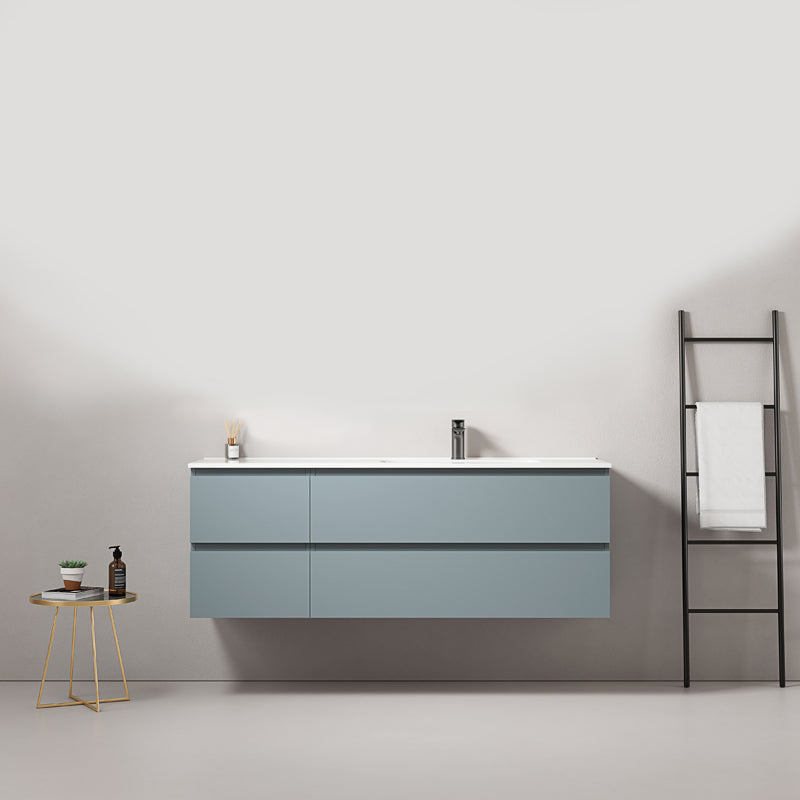 Mobile bagno sospeso 140 cm Blu Avio Lavabo a Destra in Resina Senza Specchio - Fiji Paint