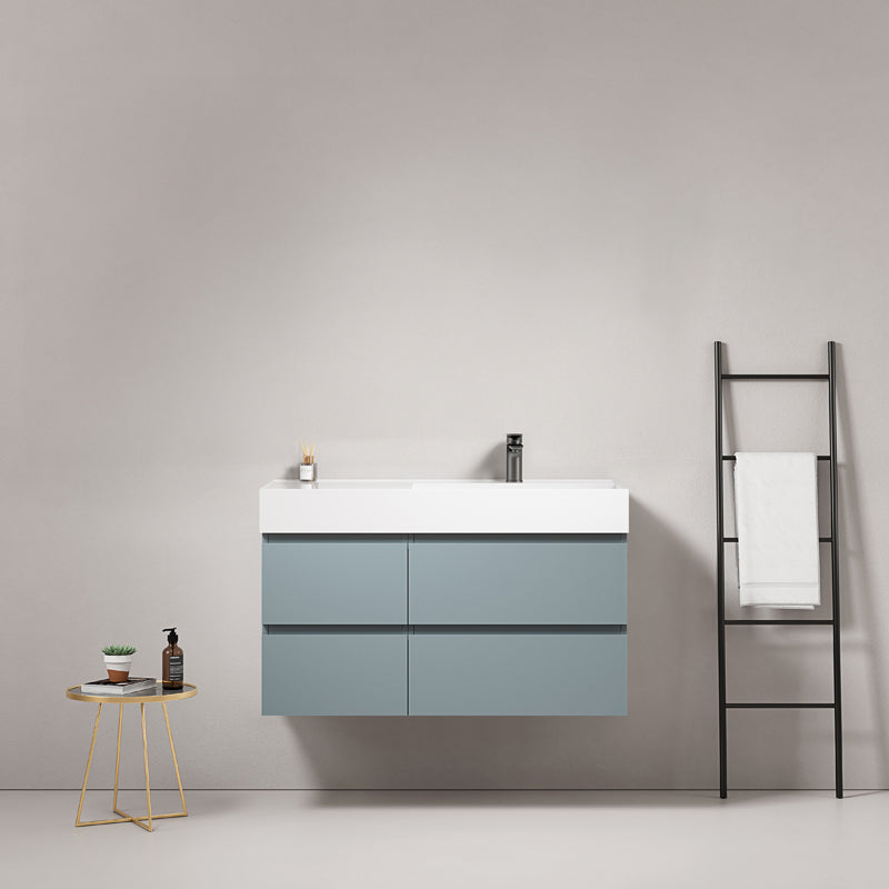 100cm suspended bathroom cabinet Avio Blue Right-hand sink in resin without mirror - Fiji Paint