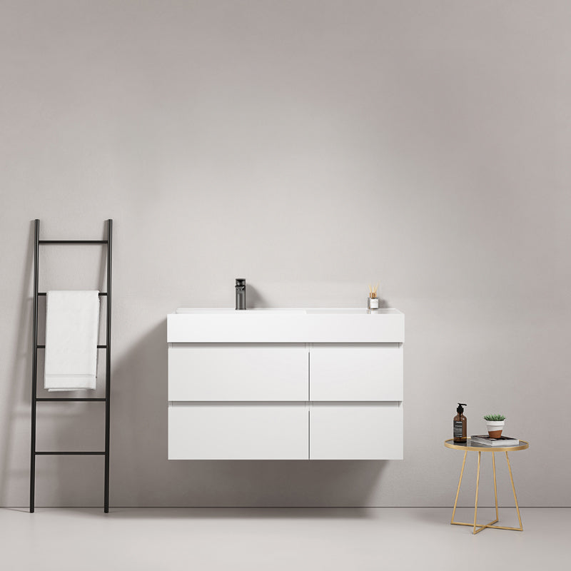 100cm White Wall-hung Bathroom Cabinet Left-Hand Resin Sink Without Mirror - Fiji Paint