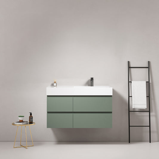 Mobile bagno sospeso 100 cm Verde Salvia Lavabo a Destra in Resina Senza Specchio - Fiji Paint