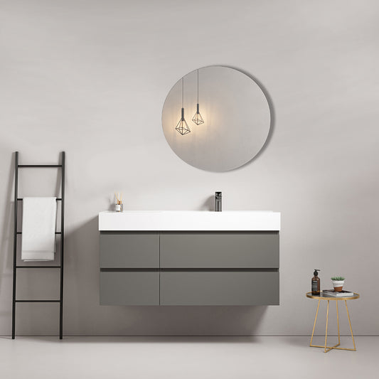 Mobile bagno sospeso 120 cm Grigio Londra Lavabo a Destra in Resina Specchio Tondo - Fiji Paint