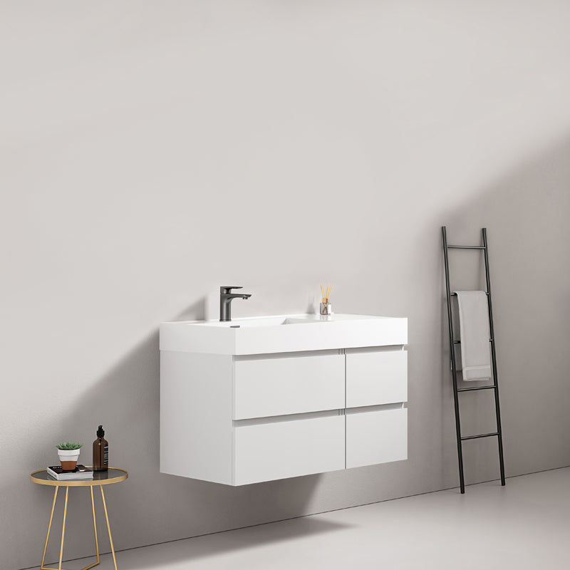 100cm White Wall-hung Bathroom Cabinet Left-Hand Resin Sink Without Mirror - Fiji Paint