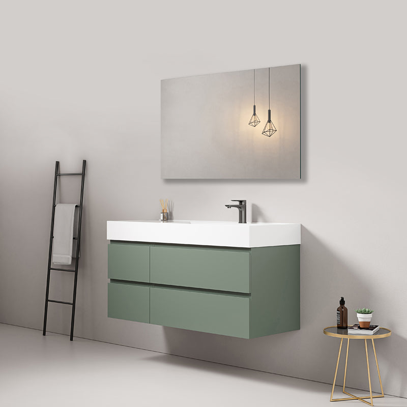 Mobile bagno sospeso 120 cm Verde Salvia Lavabo a Destra in Resina Specchio Quadro - Fiji Paint