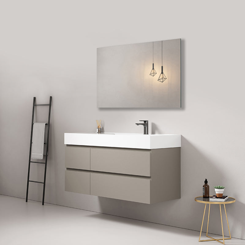 Mobile bagno sospeso 120 cm Grigio Cenere Lavabo a Destra in Resina Specchio Quadro - Fiji Paint