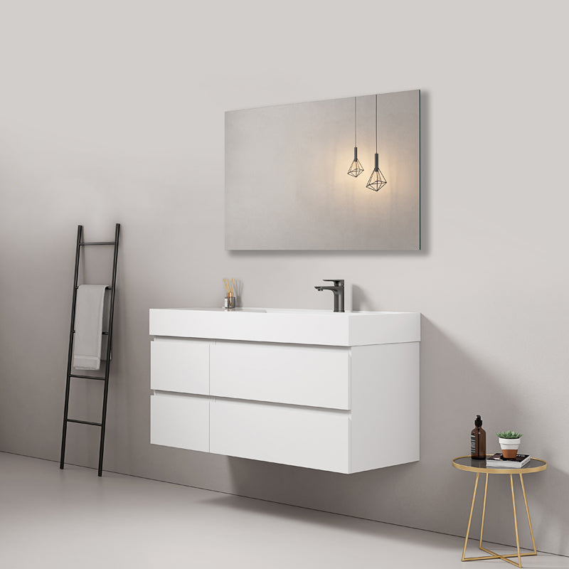 Mobile bagno sospeso 120 cm Bianco Lavabo a Destra in Resina Specchio Quadro - Fiji Paint