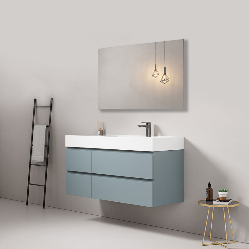 Mobile bagno sospeso 120 cm Blu Avio Lavabo a Destra in Resina Specchio Quadro - Fiji Paint
