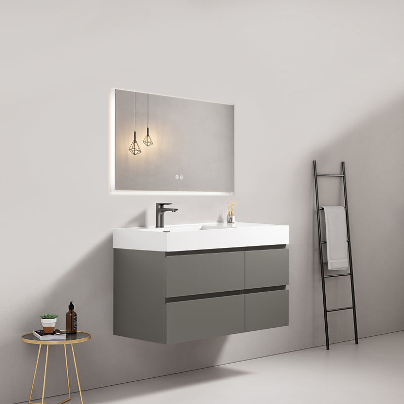 Mobile bagno sospeso 100 cm Grigio Londra Lavabo a Sinistra in Resina Specchio Quadro Retroilluminato - Fiji Paint