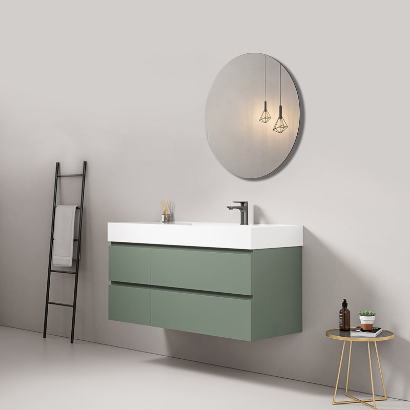 Mobile bagno sospeso 120 cm Verde Salvia Lavabo a Destra in Resina Specchio Tondo - Fiji Paint