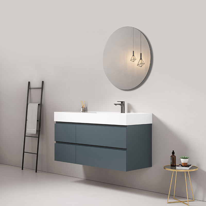 Mobile bagno sospeso 120 cm Blu Mare Lavabo a Destra in Resina Specchio Tondo - Fiji Paint