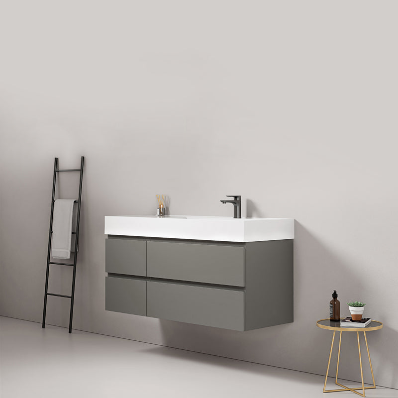 Mobile bagno sospeso 120 cm Grigio Londra Lavabo a Destra in Resina Senza Specchio - Fiji Paint