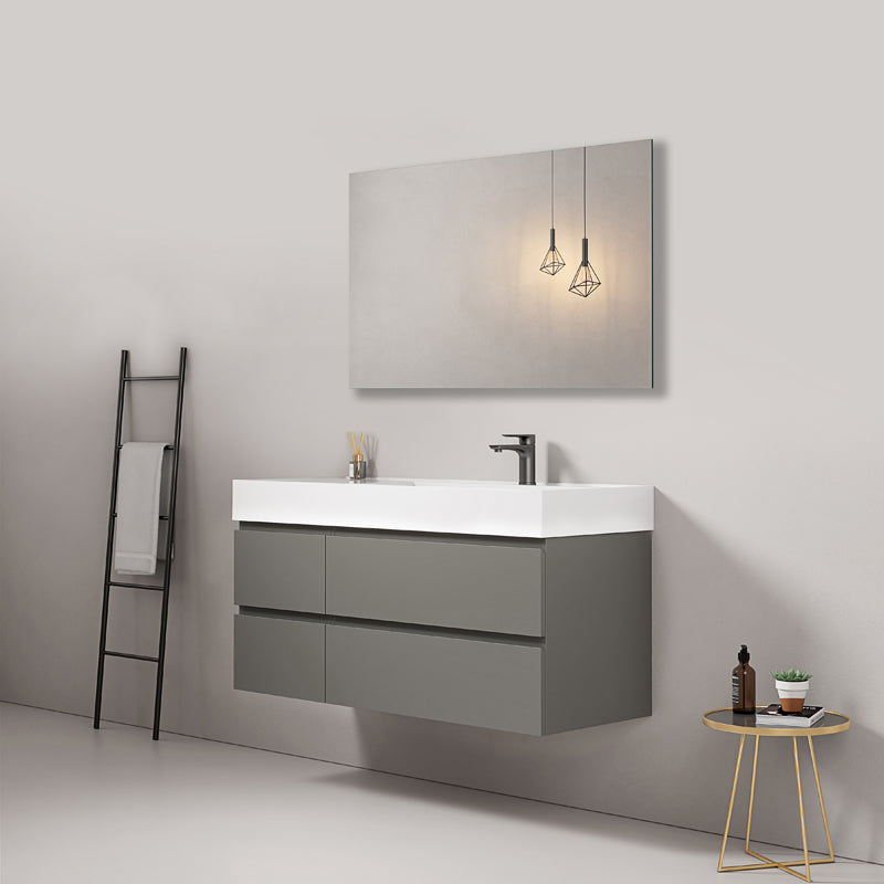 Mobile bagno sospeso 120 cm Grigio Londra Lavabo a Destra in Resina Specchio Quadro - Fiji Paint