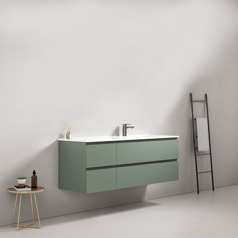 Mobile bagno sospeso 140 cm Verde Salvia Lavabo a Destra in Resina Senza Specchio - Fiji Paint