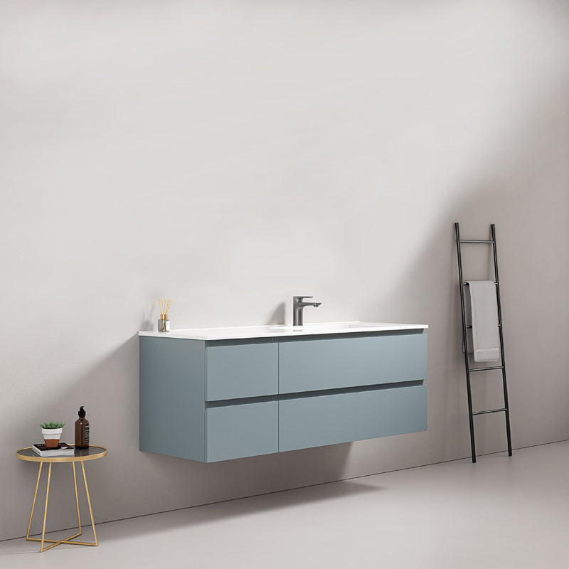 Mobile bagno sospeso 140 cm Blu Avio Lavabo a Destra in Resina Senza Specchio - Fiji Paint