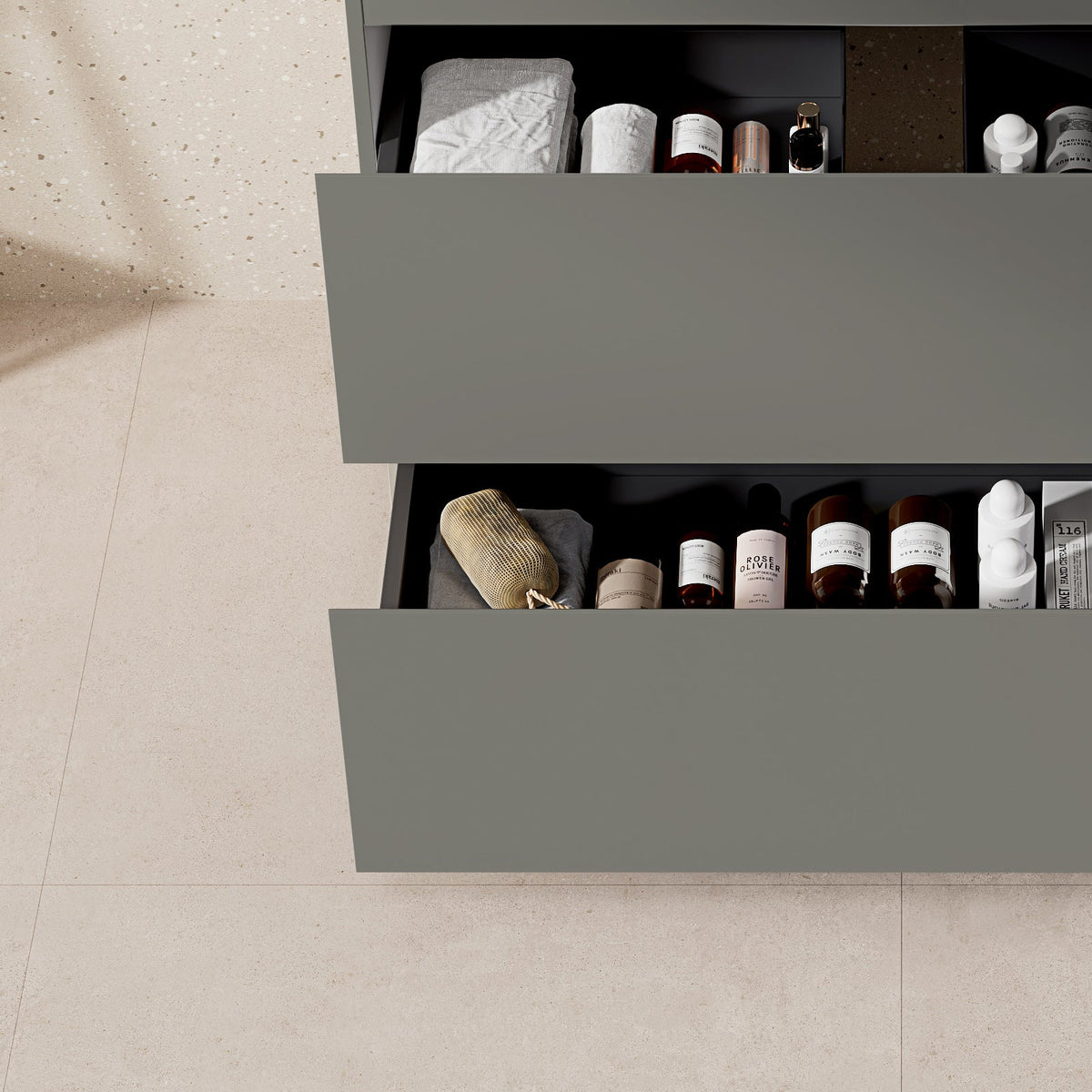 Mobile bagno a Terra 100 cm Grigio Londra Lavabo in Resina Specchio Tondo - Nube Paint