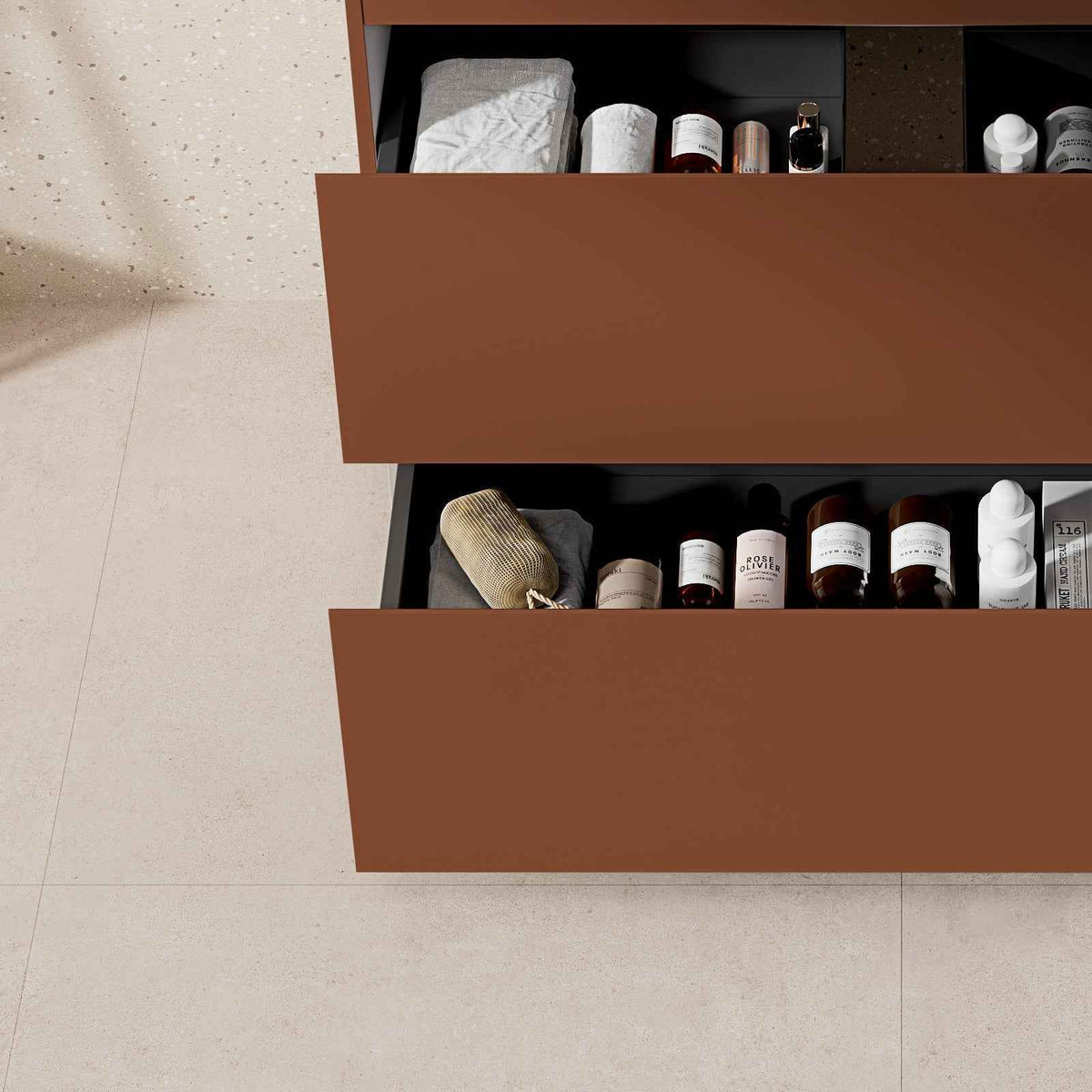 Mobile bagno a Terra 100 cm Cotto Contemporaneo Lavabo in Resina Specchio Tondo - Nube Paint