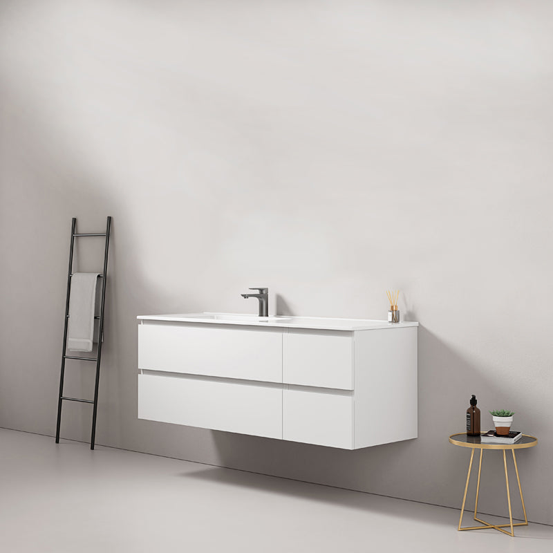 Mobile bagno sospeso 140 cm Bianco Lavabo a Sinistra in Resina Senza Specchio - Fiji Paint
