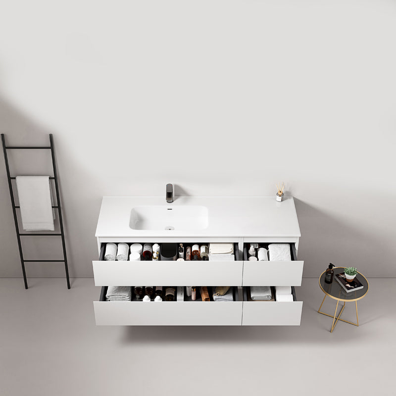 Mobile bagno sospeso 140 cm Bianco Lavabo a Sinistra in Resina Senza Specchio - Fiji Paint