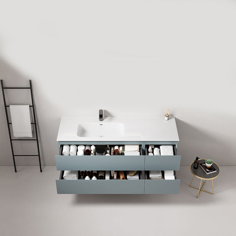 Mobile bagno sospeso 140 cm Blu Avio Lavabo a Sinistra in Resina Senza Specchio - Fiji Paint