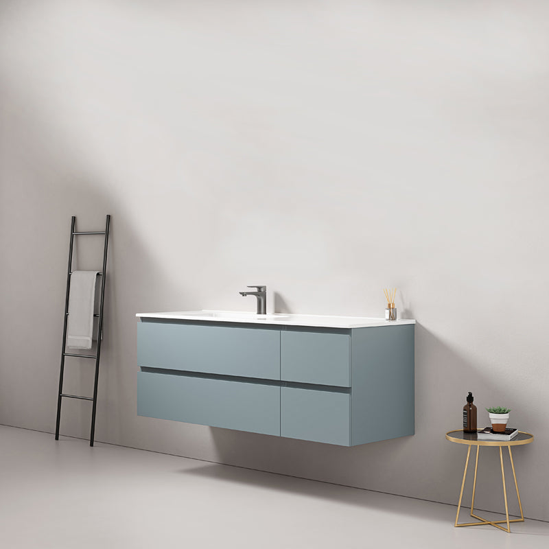 Mobile bagno sospeso 140 cm Blu Avio Lavabo a Sinistra in Resina Senza Specchio - Fiji Paint