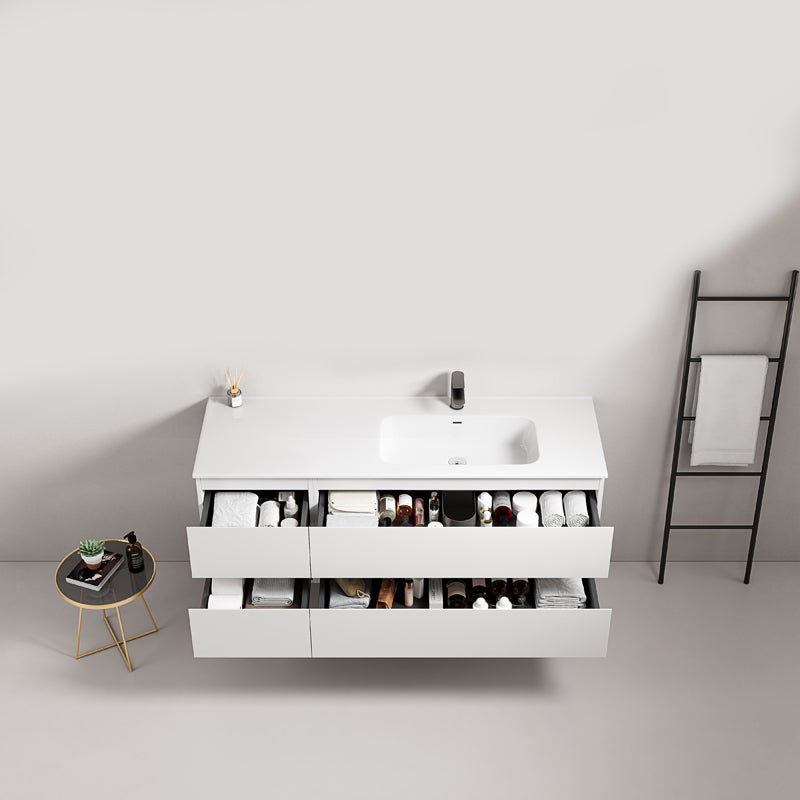 Mobile bagno sospeso 140 cm Bianco Lavabo a Destra in Resina Senza Specchio - Fiji Paint