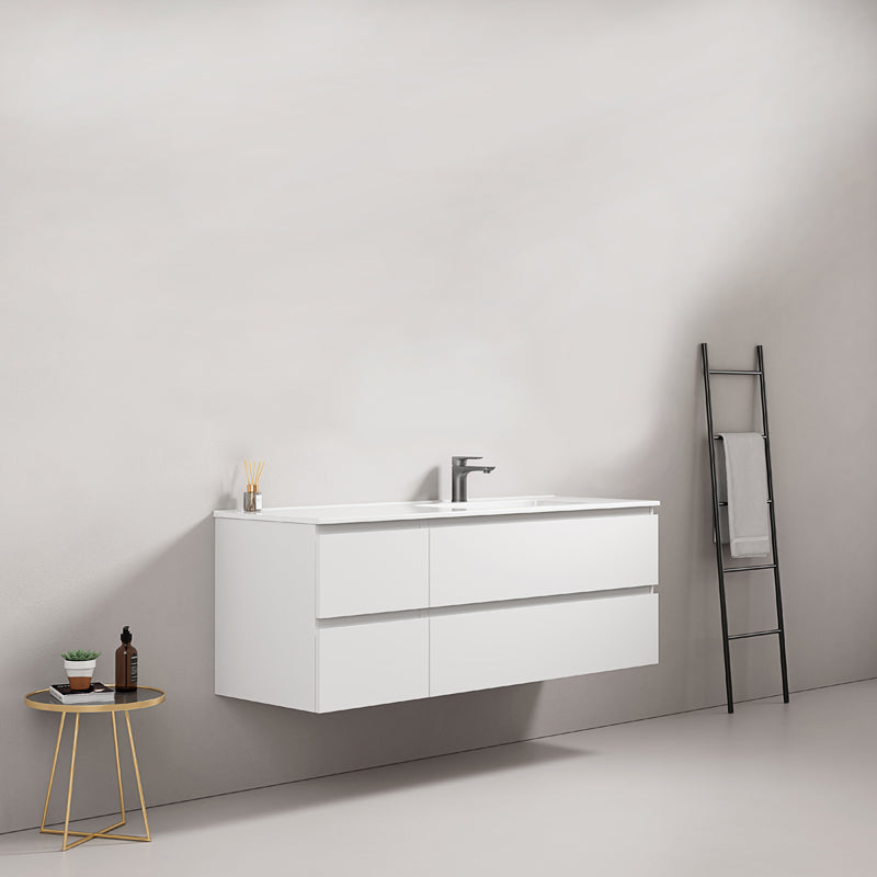 Mobile bagno sospeso 140 cm Bianco Lavabo a Destra in Resina Senza Specchio - Fiji Paint