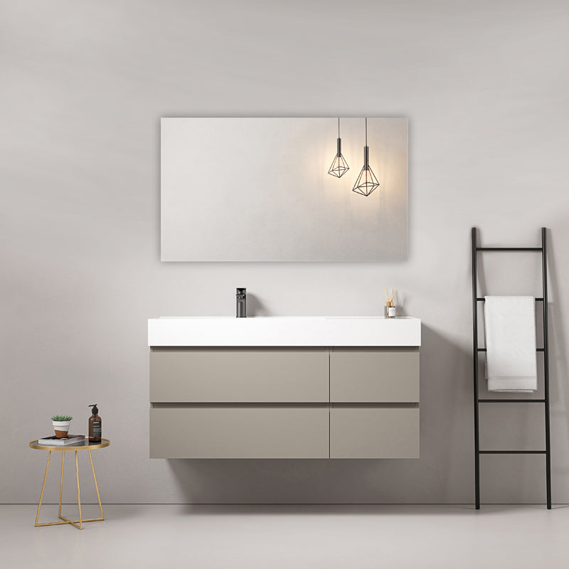 Mobile bagno sospeso 120 cm Grigio Cenere Lavabo a Sinistra in Resina Specchio Quadro - Fiji Paint