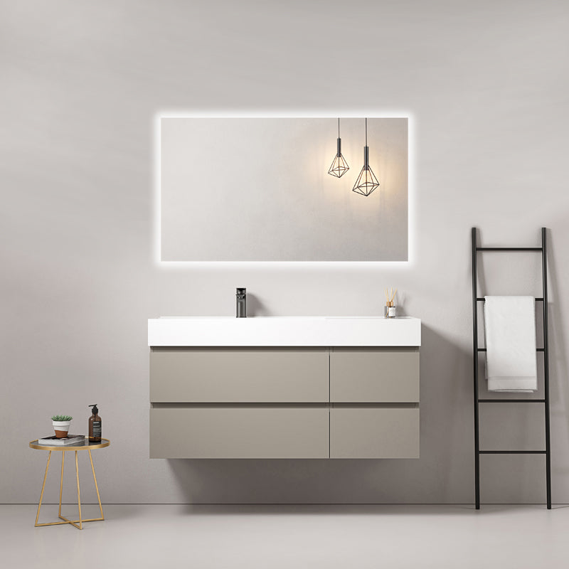 Mobile bagno sospeso 120 cm Grigio Cenere Lavabo a Sinistra in Resina Specchio Quadro Retroilluminato - Fiji Paint