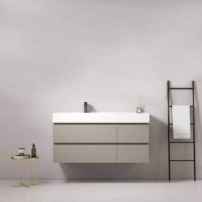 Mobile bagno sospeso 120 cm Grigio Cenere Lavabo a Sinistra in Resina Senza Specchio - Fiji Paint