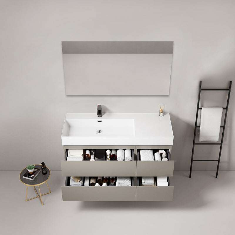 Mobile bagno sospeso 120 cm Grigio Cenere Lavabo a Sinistra in Resina Specchio Quadro - Fiji Paint