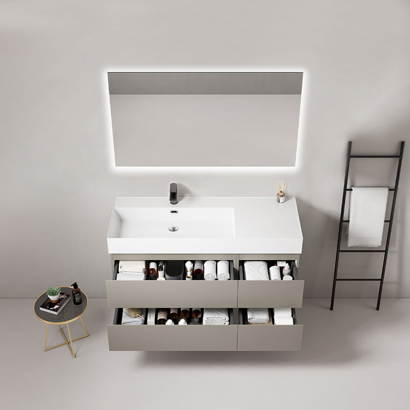 Mobile bagno sospeso 120 cm Grigio Cenere Lavabo a Sinistra in Resina Specchio Quadro Retroilluminato - Fiji Paint