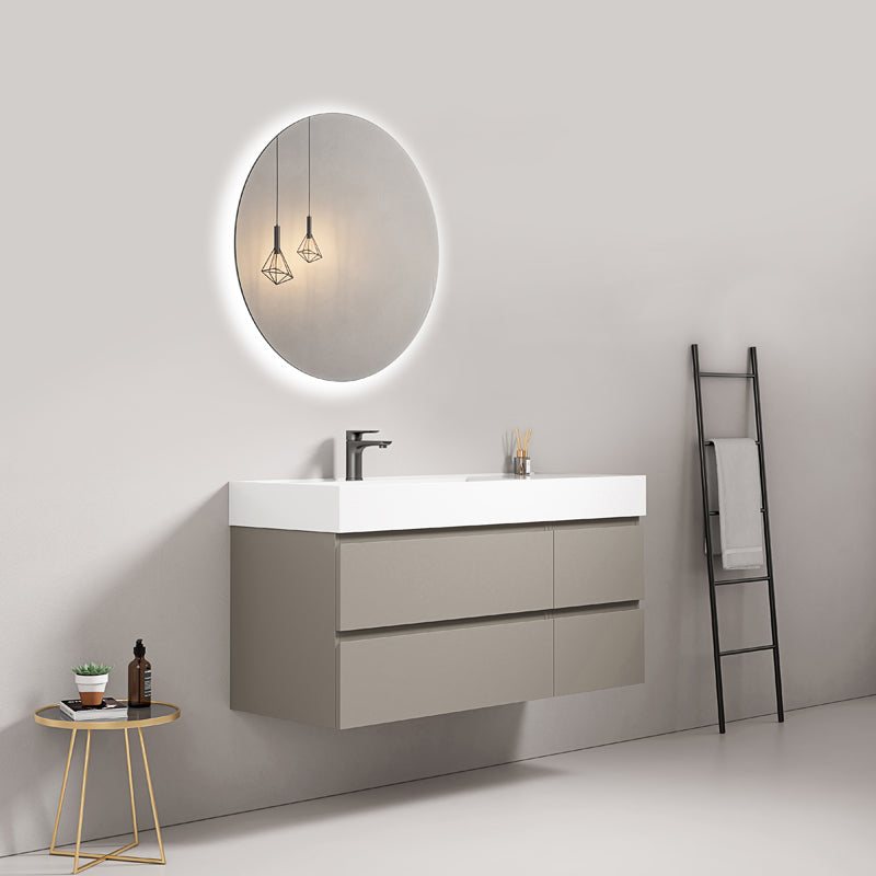 120cm Ash Grey Wall-hung Bathroom Cabinet Left-Hand Resin Sink Round Backlit Mirror - Fiji Paint