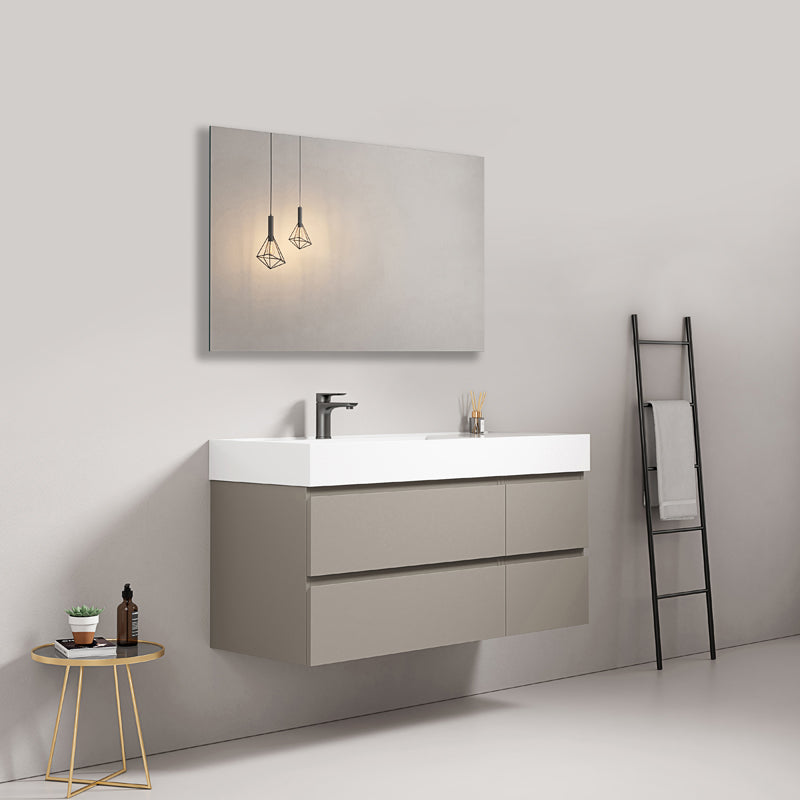Mobile bagno sospeso 120 cm Grigio Cenere Lavabo a Sinistra in Resina Specchio Quadro - Fiji Paint