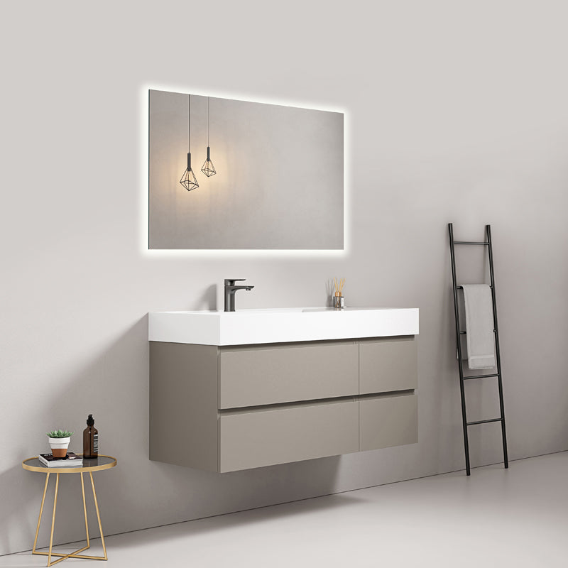 Mobile bagno sospeso 120 cm Grigio Cenere Lavabo a Sinistra in Resina Specchio Quadro Retroilluminato - Fiji Paint
