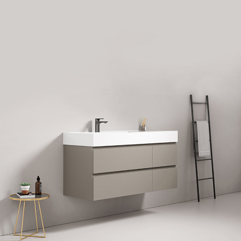 Mobile bagno sospeso 120 cm Grigio Cenere Lavabo a Sinistra in Resina Senza Specchio - Fiji Paint