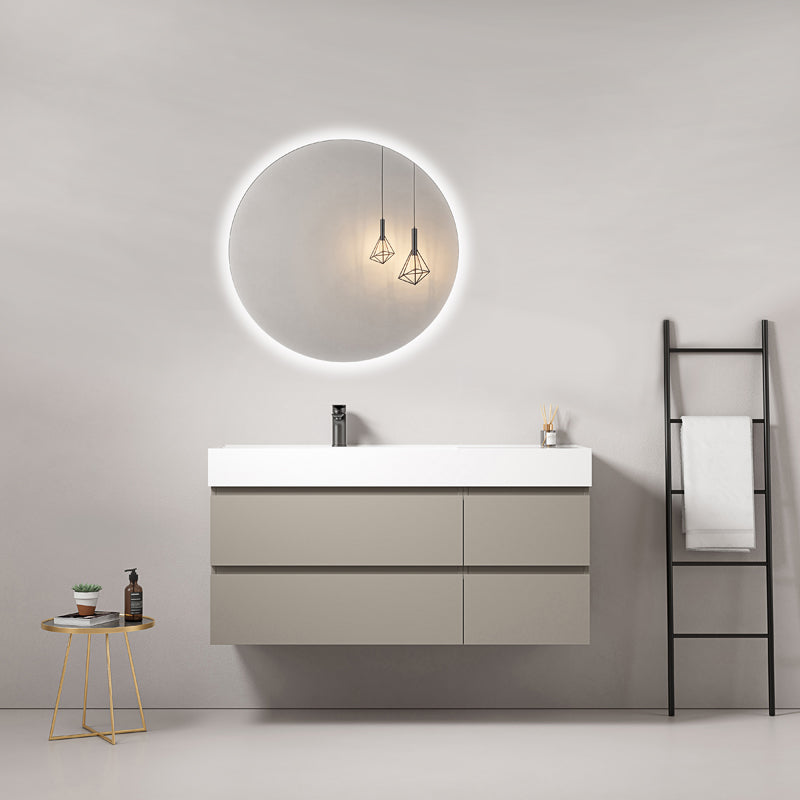 120cm Ash Grey Wall-hung Bathroom Cabinet Left-Hand Resin Sink Round Backlit Mirror - Fiji Paint