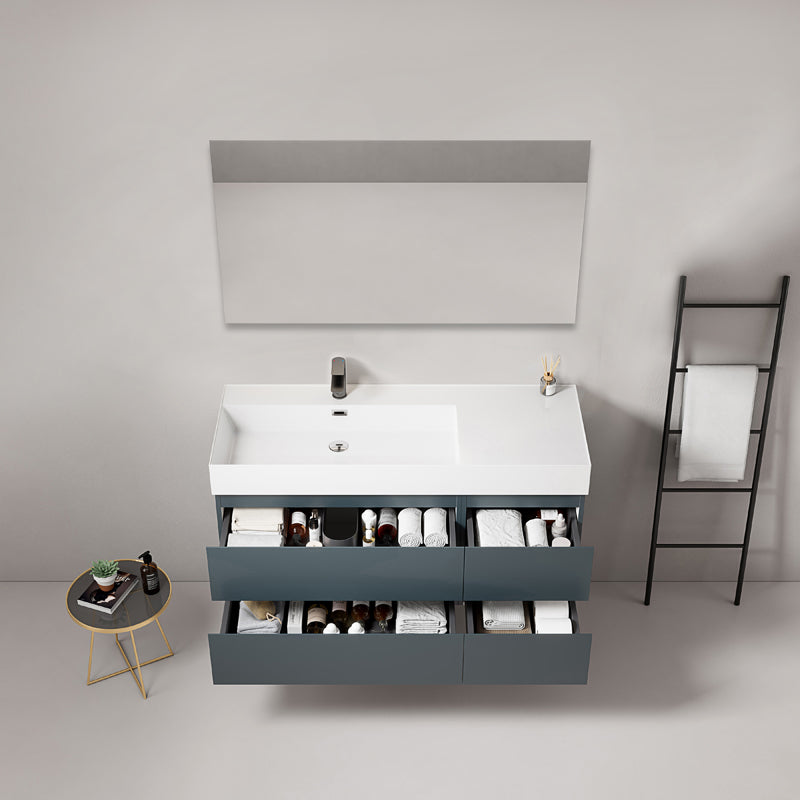 Mobile bagno sospeso 120 cm Blu Mare Lavabo a Sinistra in Resina Specchio Quadro - Fiji Paint