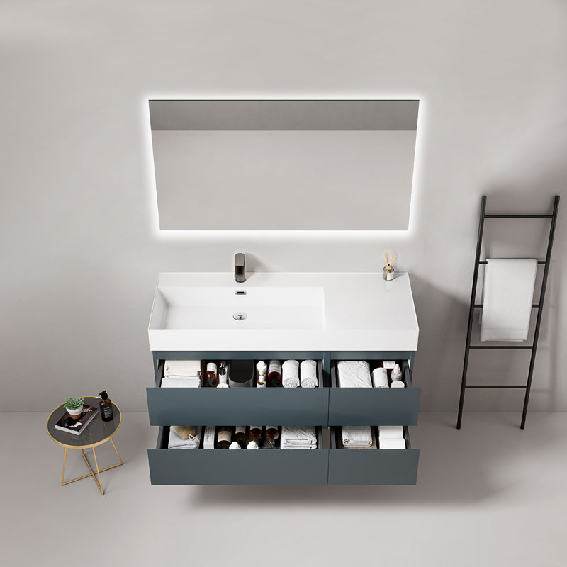 Mobile bagno sospeso 120 cm Blu Mare Lavabo a Sinistra in Resina Specchio Quadro Retroilluminato - Fiji Paint