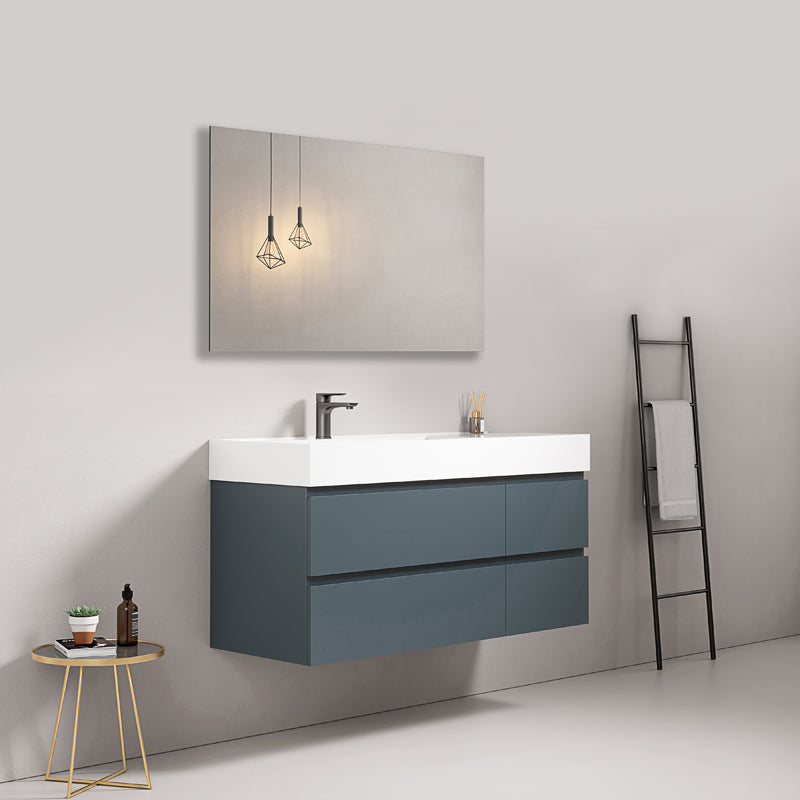 Mobile bagno sospeso 120 cm Blu Mare Lavabo a Sinistra in Resina Specchio Quadro - Fiji Paint