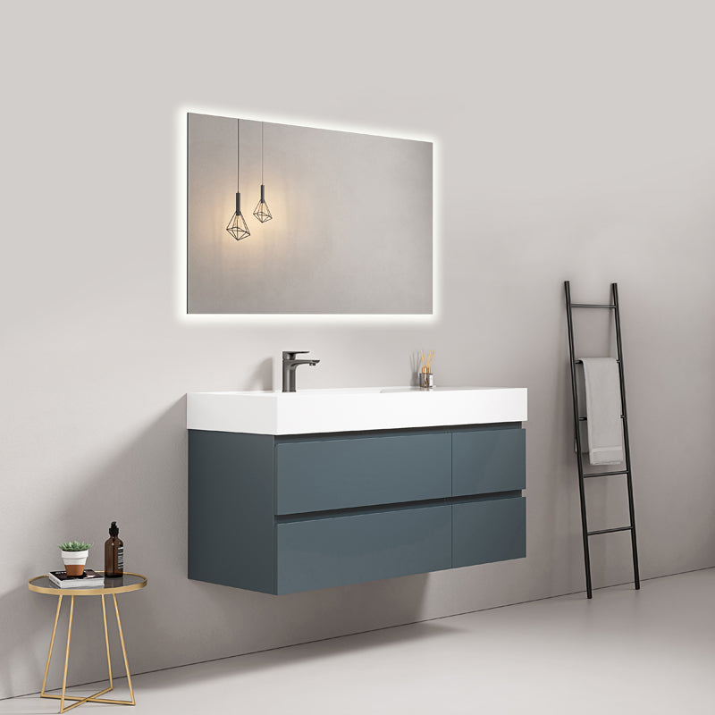 Mobile bagno sospeso 120 cm Blu Mare Lavabo a Sinistra in Resina Specchio Quadro Retroilluminato - Fiji Paint