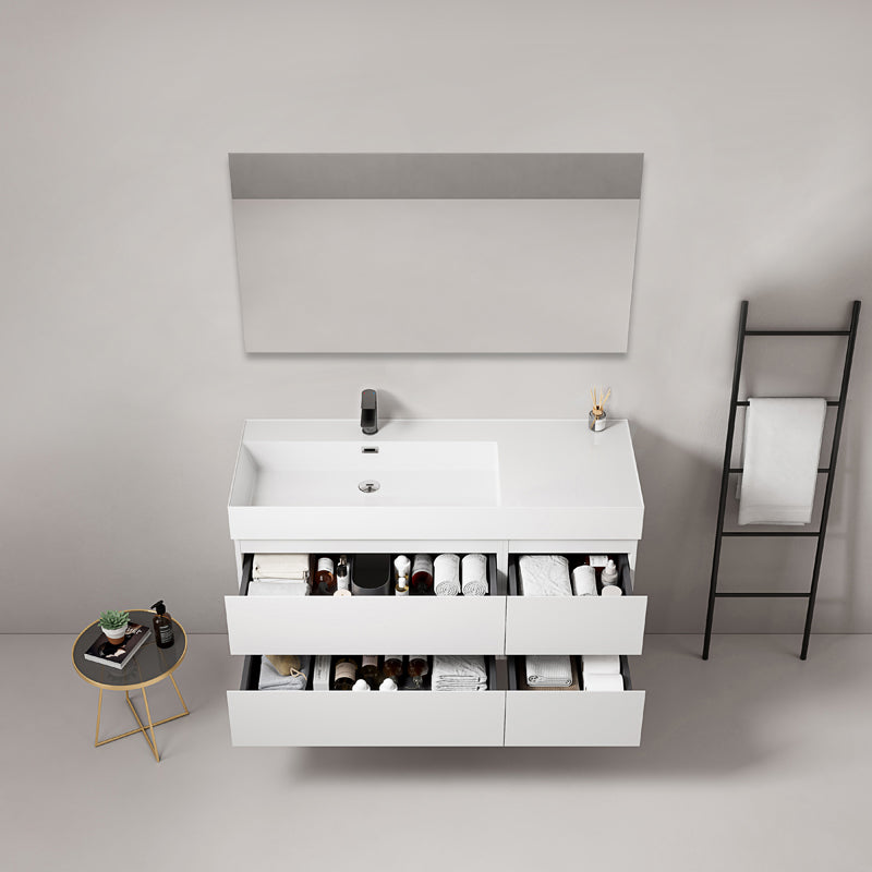 Mobile bagno sospeso 120 cm Bianco Lavabo a Sinistra in Resina Specchio Quadro - Fiji Paint