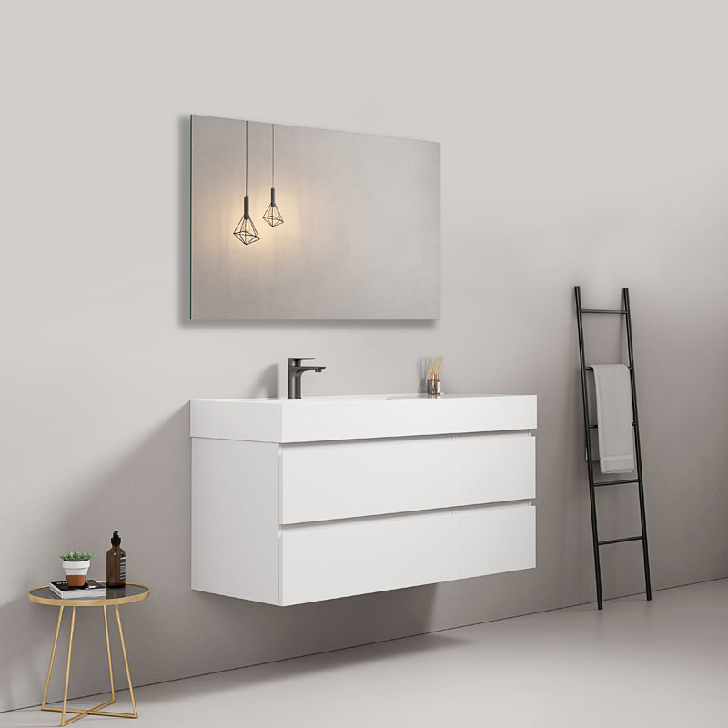 Mobile bagno sospeso 120 cm Bianco Lavabo a Sinistra in Resina Specchio Quadro - Fiji Paint
