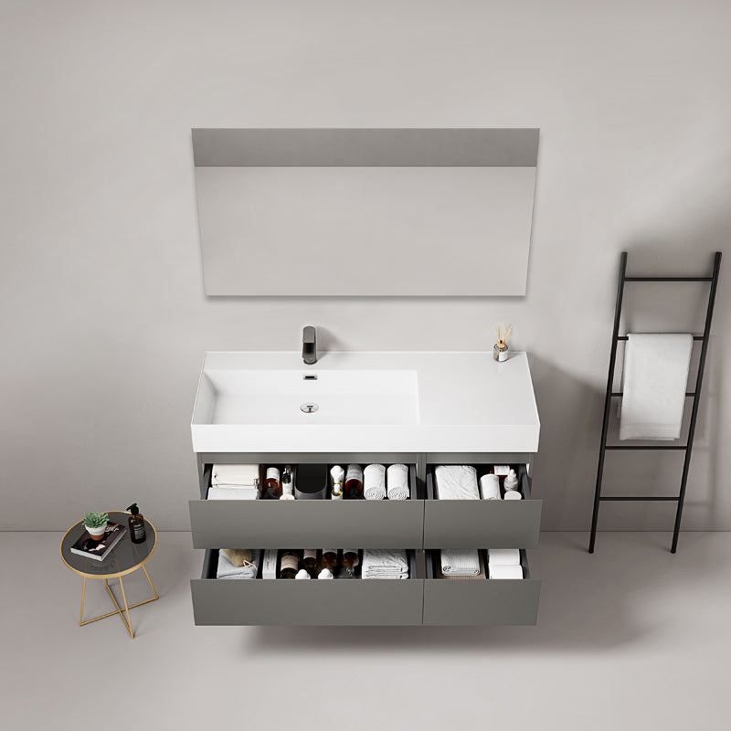 Mobile bagno sospeso 120 cm Grigio Londra Lavabo a Sinistra in Resina Specchio Quadro - Fiji Paint