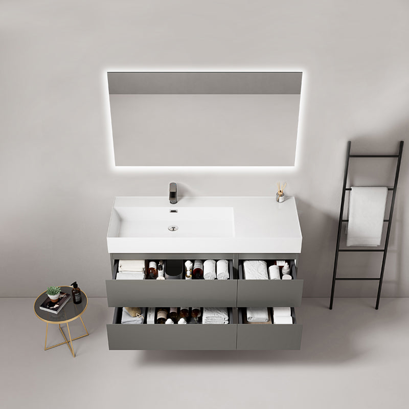 Mobile bagno sospeso 120 cm Grigio Londra Lavabo a Sinistra in Resina Specchio Quadro Retroilluminato - Fiji Paint