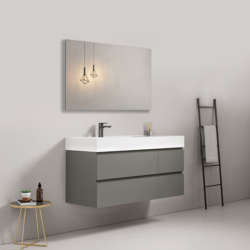 Mobile bagno sospeso 120 cm Grigio Londra Lavabo a Sinistra in Resina Specchio Quadro - Fiji Paint