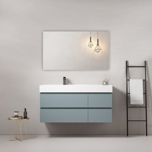 Mobile bagno sospeso 120 cm Blu Avio Lavabo a Sinistra in Resina Specchio Quadro - Fiji Paint