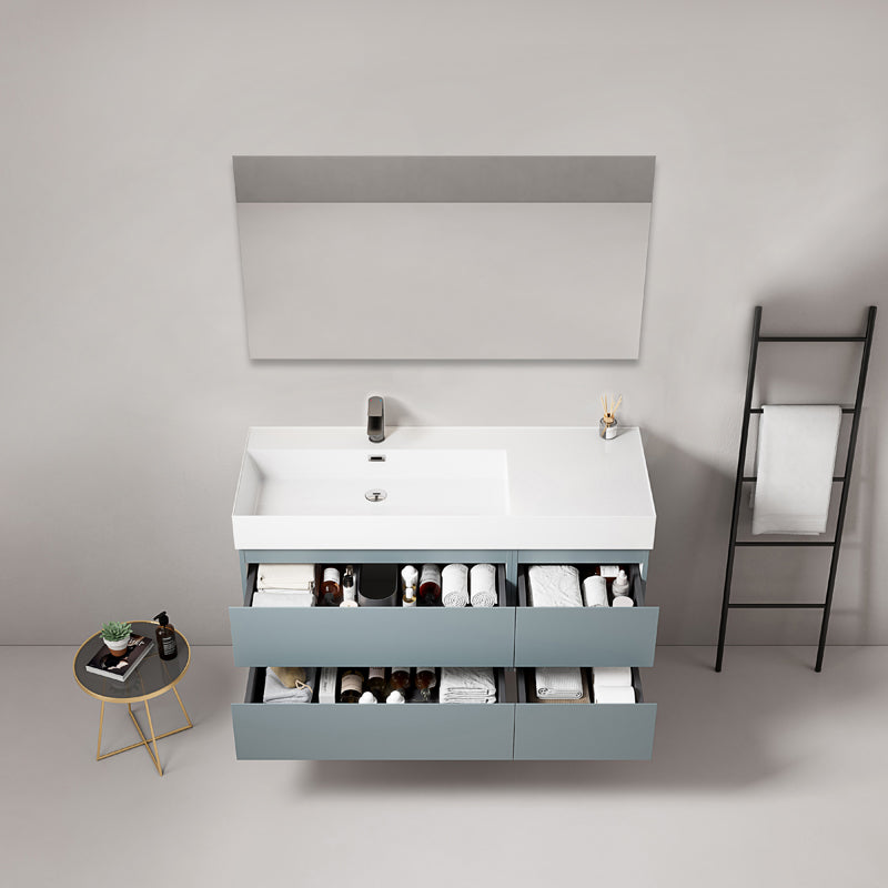 Mobile bagno sospeso 120 cm Blu Avio Lavabo a Sinistra in Resina Specchio Quadro - Fiji Paint
