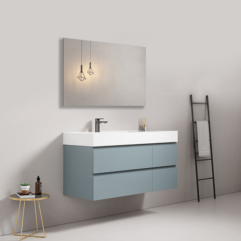 Mobile bagno sospeso 120 cm Blu Avio Lavabo a Sinistra in Resina Specchio Quadro - Fiji Paint