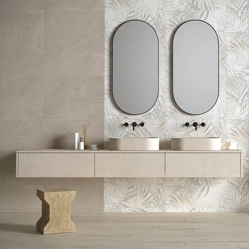 Cement Effect Ceramic Wall Tile 25x75 Beige Materia Wall - Herberia